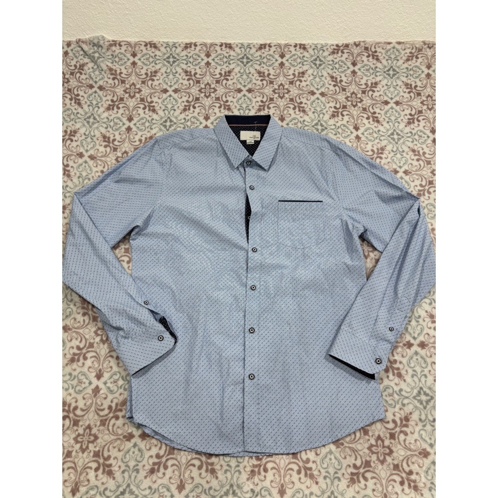 Craft + Flow Mens Large Light Blue Geometric Dot Long Sleeve Button Down Shirt